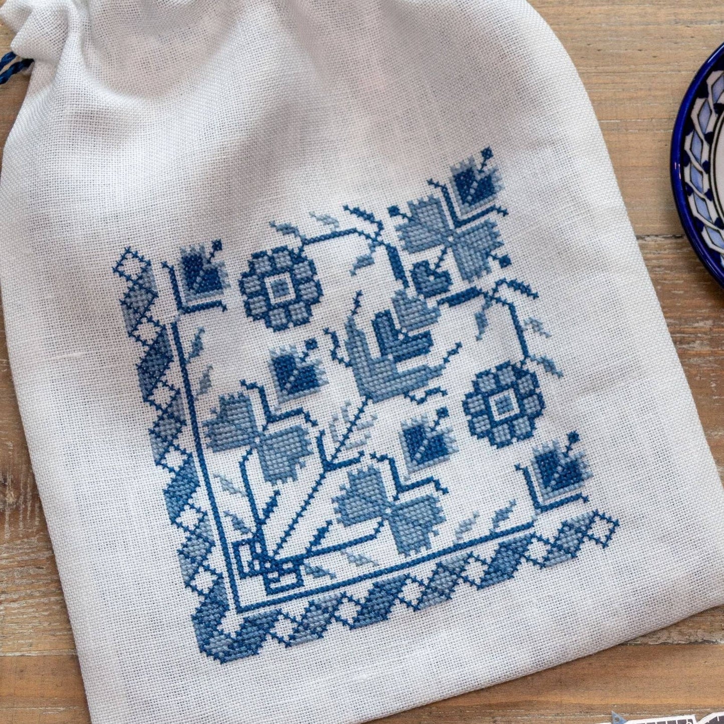 Blue Indigo Bag Cross Stitch Avlea Folk Embroidery Kit