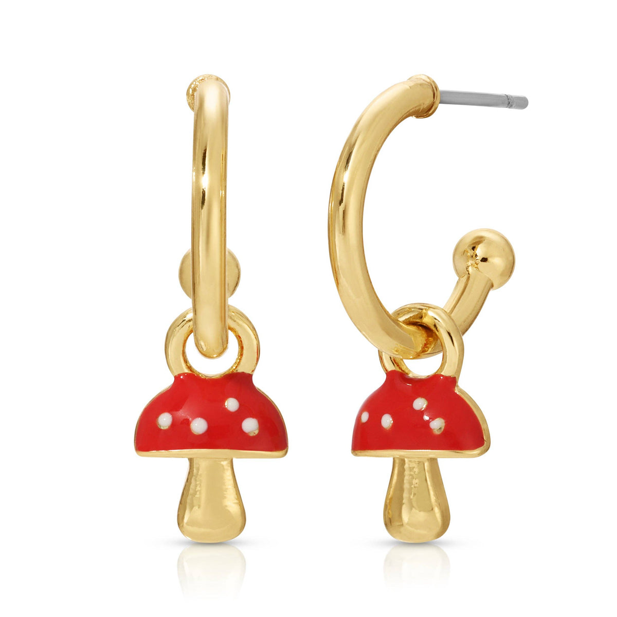 SALE Mushroom Drop Hoop Earrings Gold Plated Nickel Free