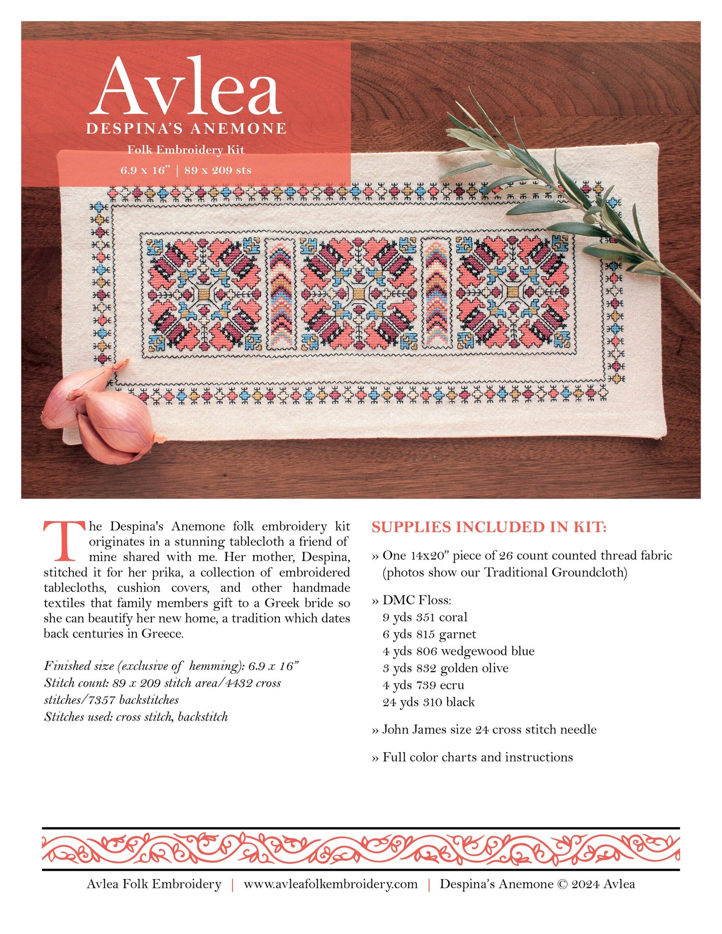 Cross Stitch Kit - Despina's Anemone Avlea Folk Embroidery