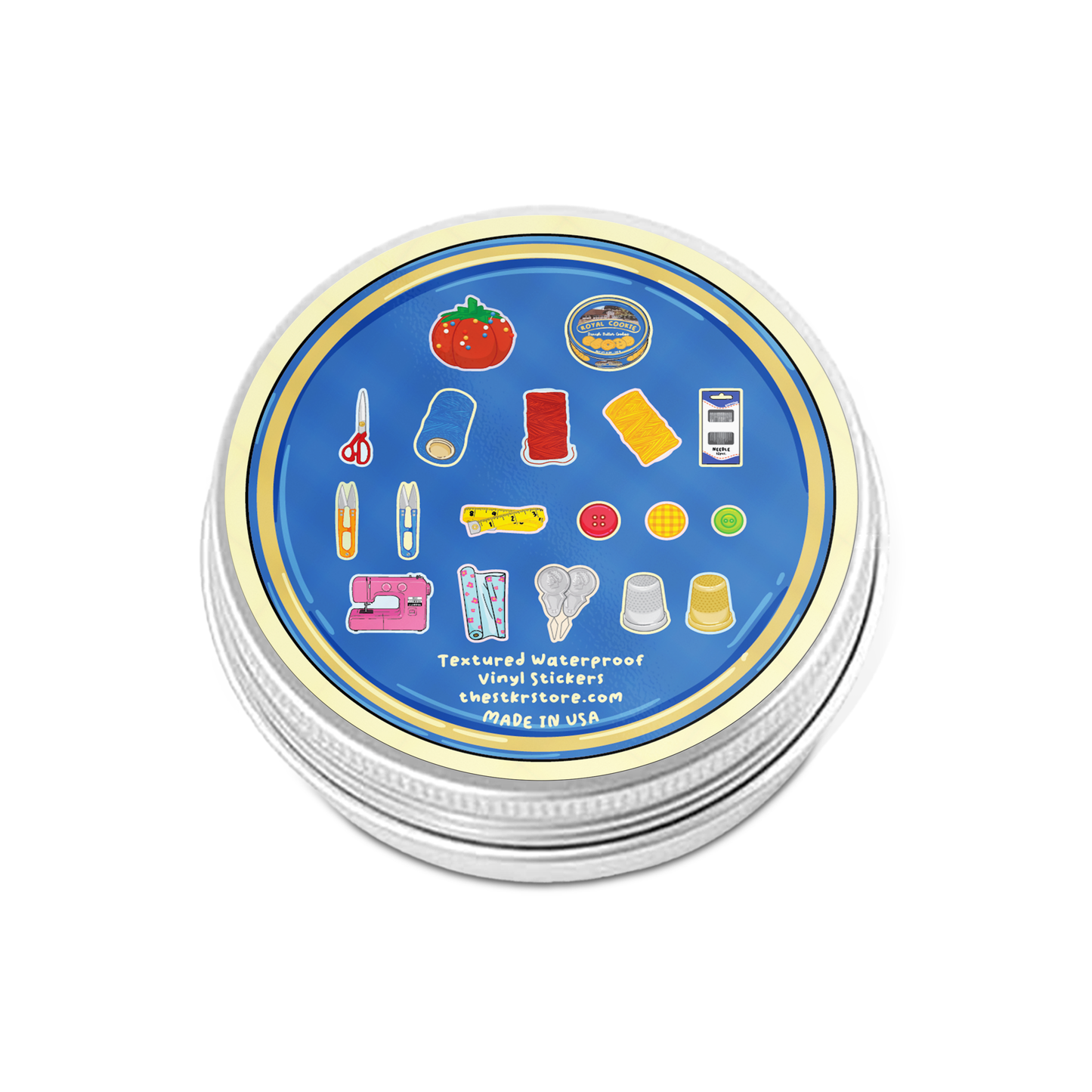 Sewing Kit Stickers Tin Can