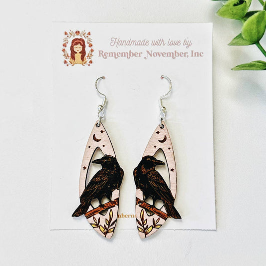 Handmade Raven Birchwood Earrings