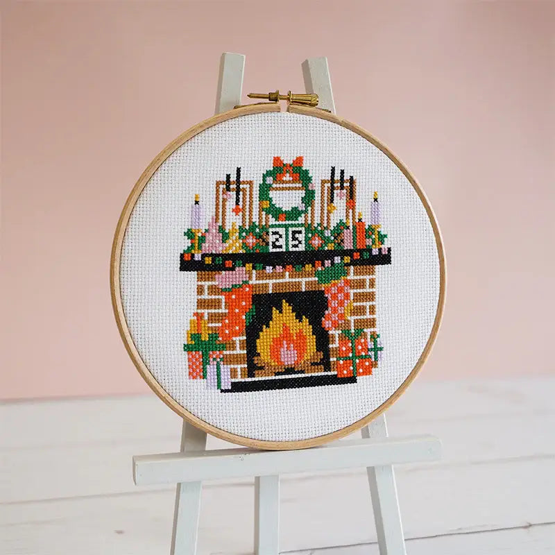 Crackling Fireplace - Cross Stitch Kit Beginner Friendly
