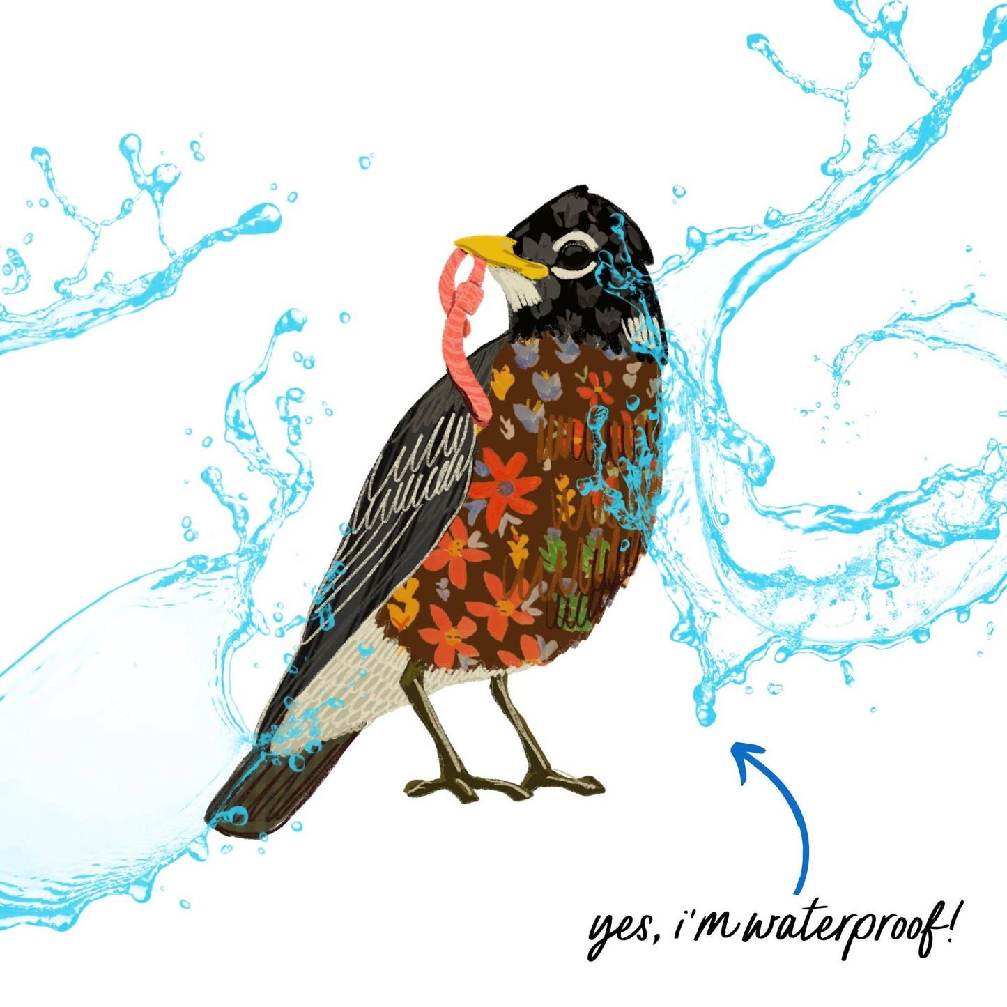 Flowery Robin Vinyl Sticker