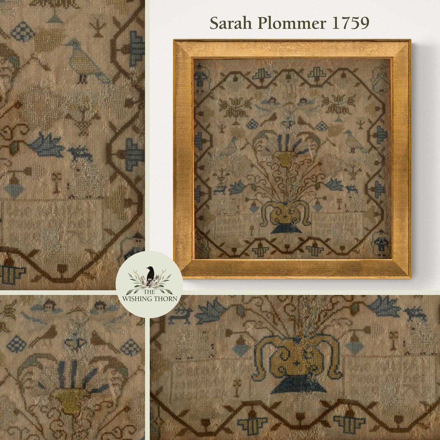 SARAH PLOMMER Sampler Reproduction 1759 Pattern by The Wishing Thorn
