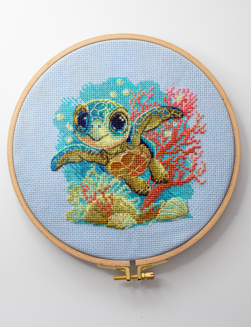 BABY SEA TURTLE Cross Stitch Kit by AINE A1037 Ocean Coral