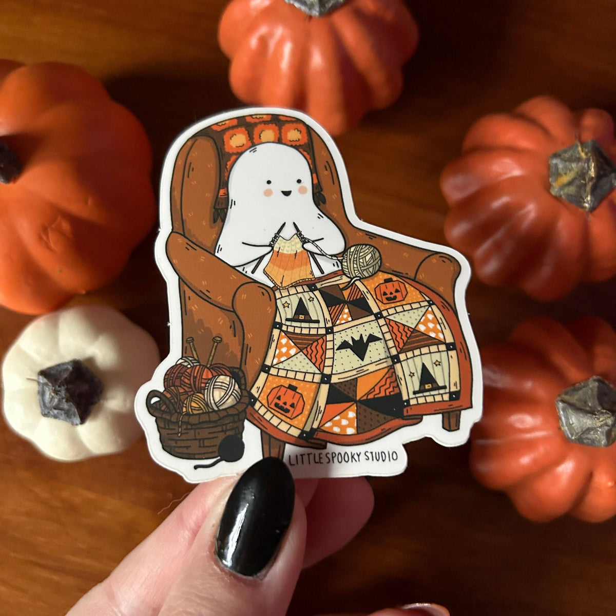 Knitting Ghostie Waterproof Sticker