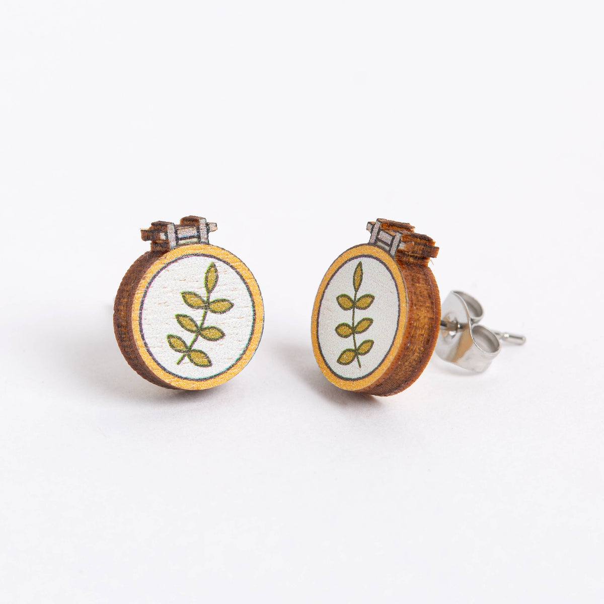 Embroidery Hoop Wooden Stud Earrings