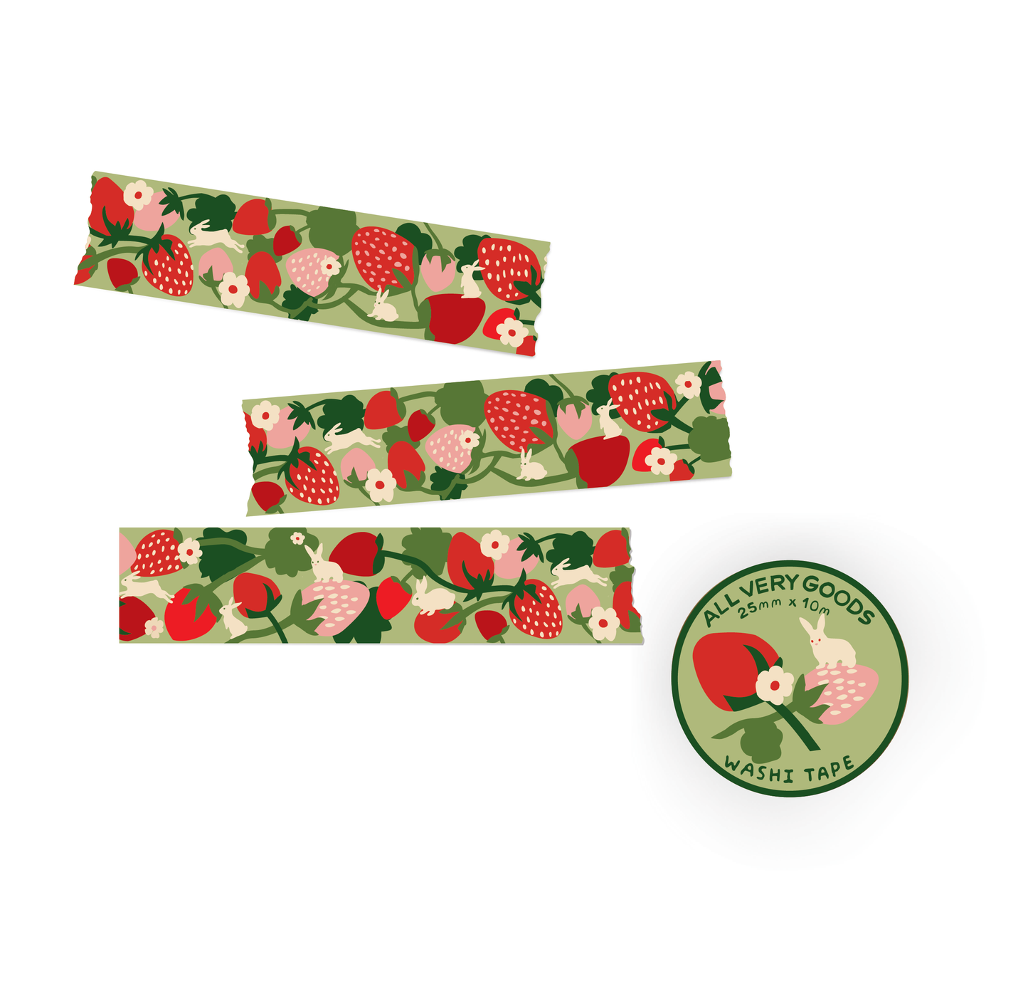 Washi Tape - Strawberry Rabbit Garden