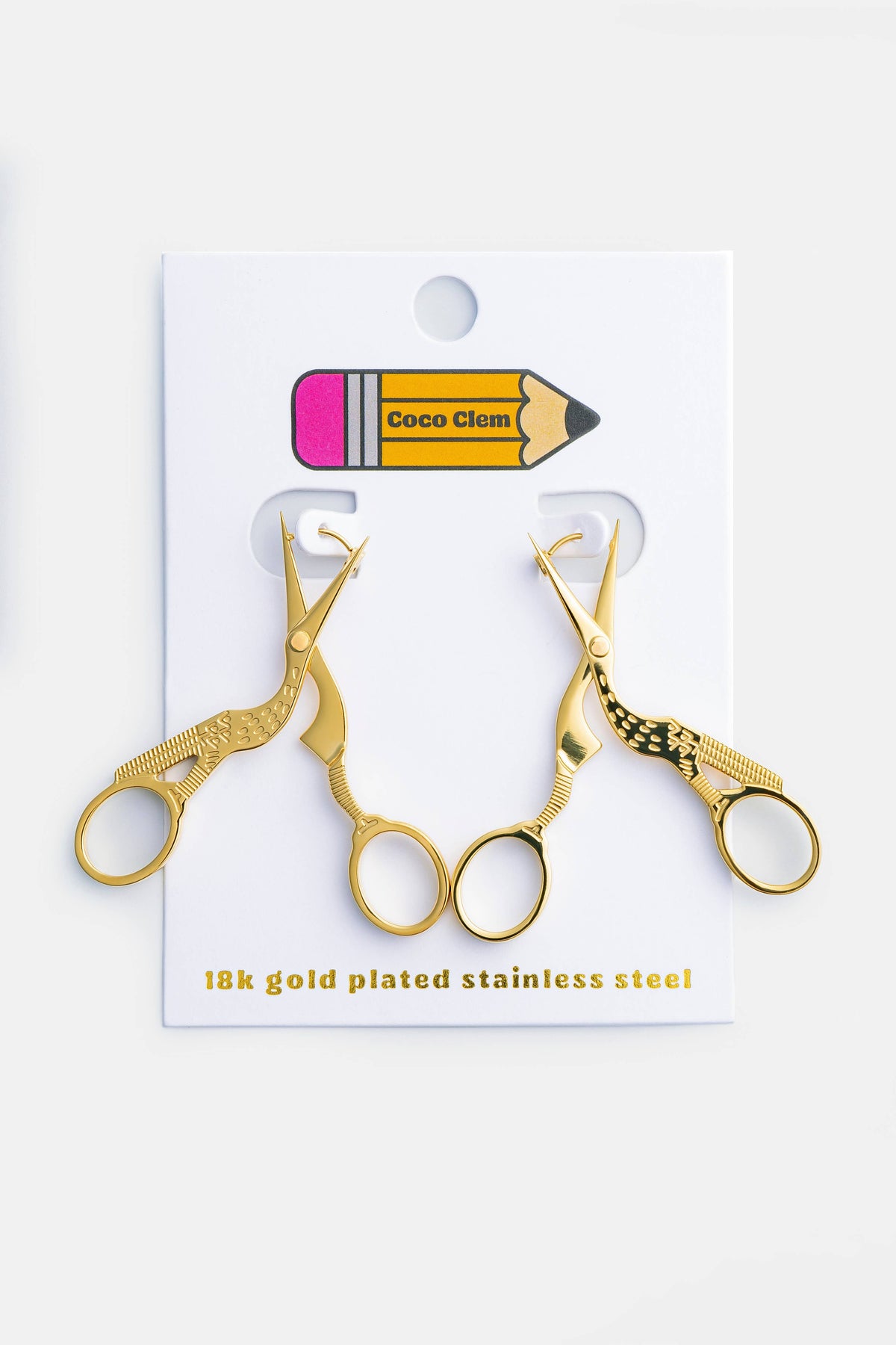 Stork Embroidery Scissor Earrings