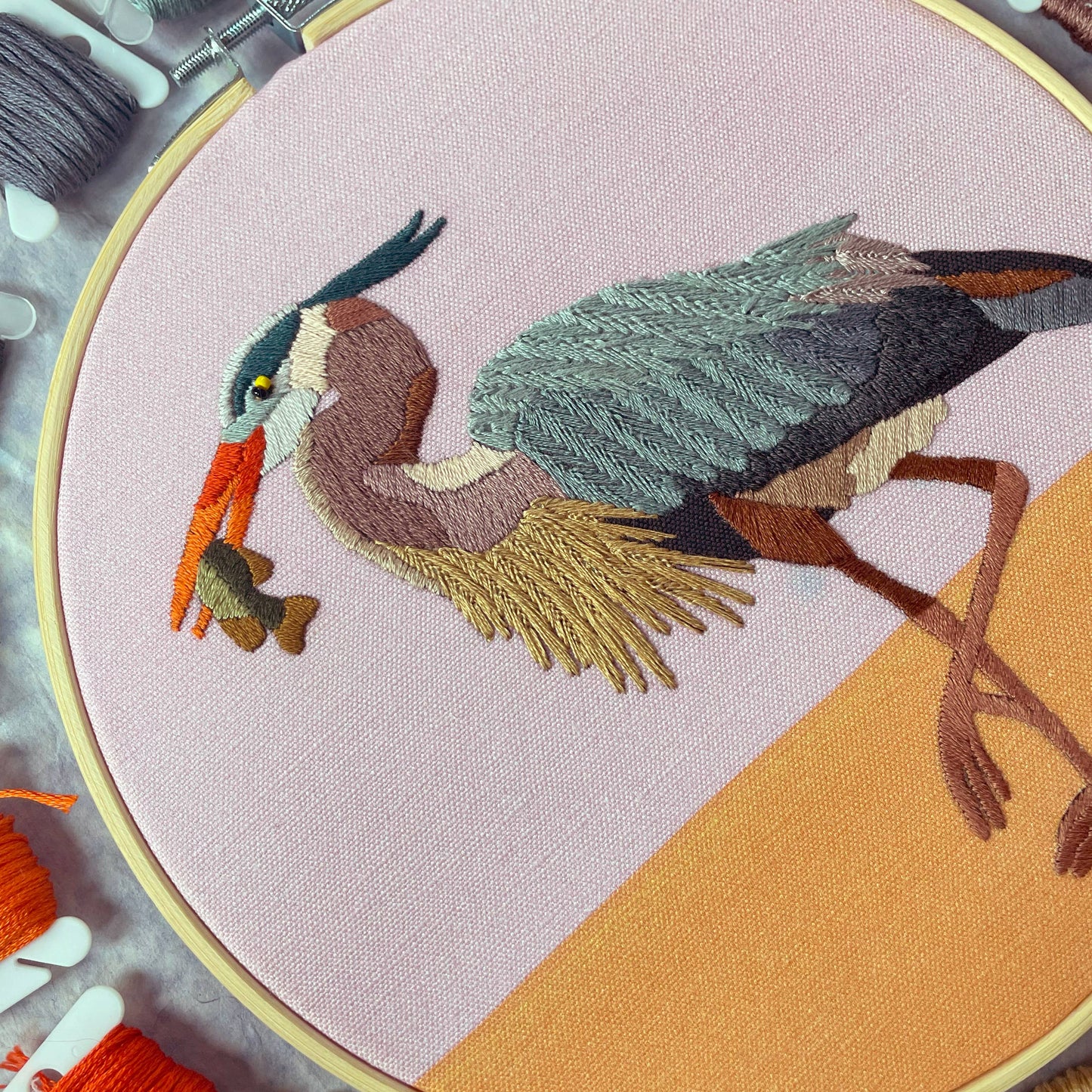 SALE DIY Embroidery and Beadwork Kit - Great Blue Heron (8")