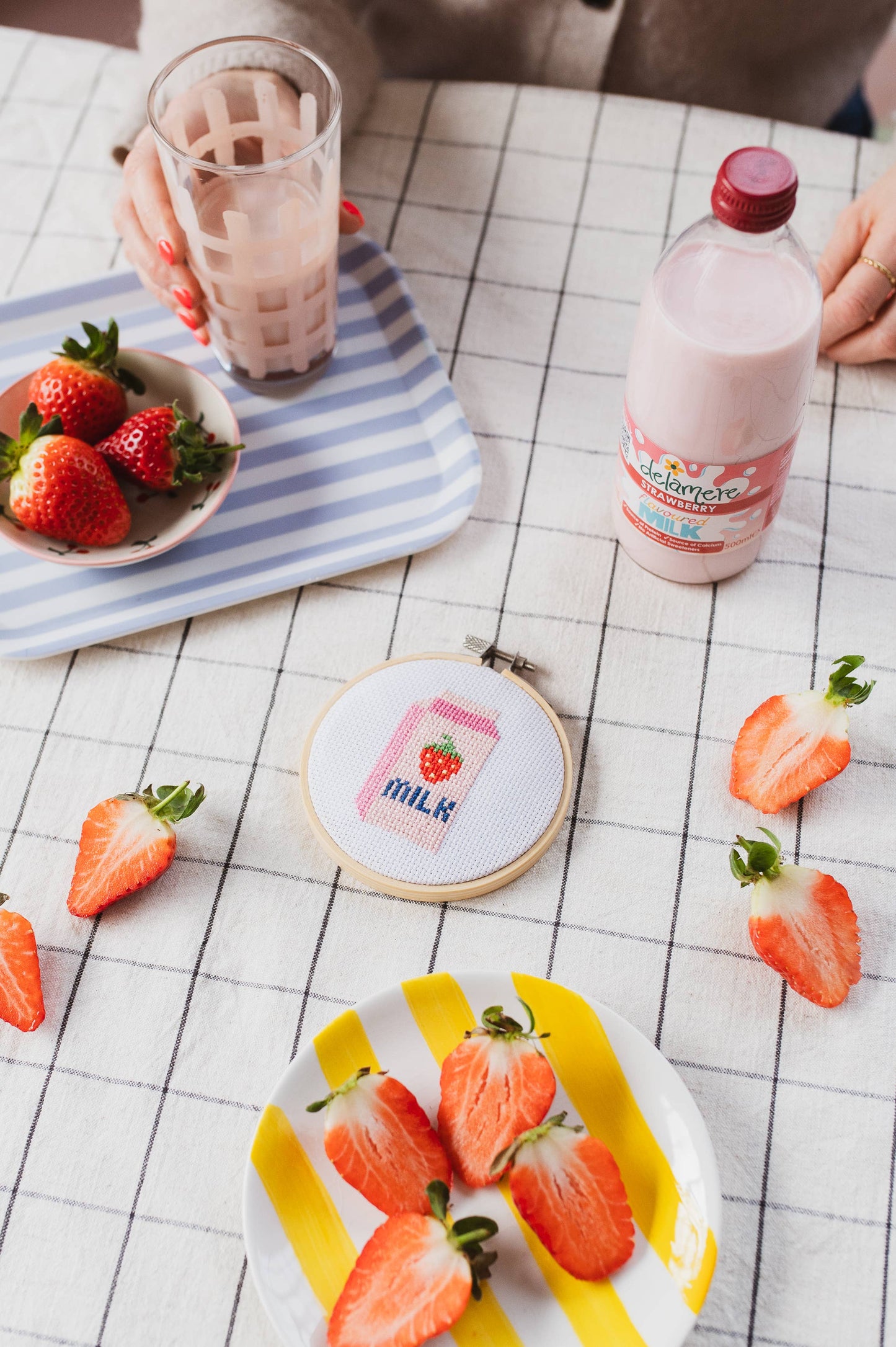 Strawberry Milk Beginner Cross Stitch Kit Beginner Friendly