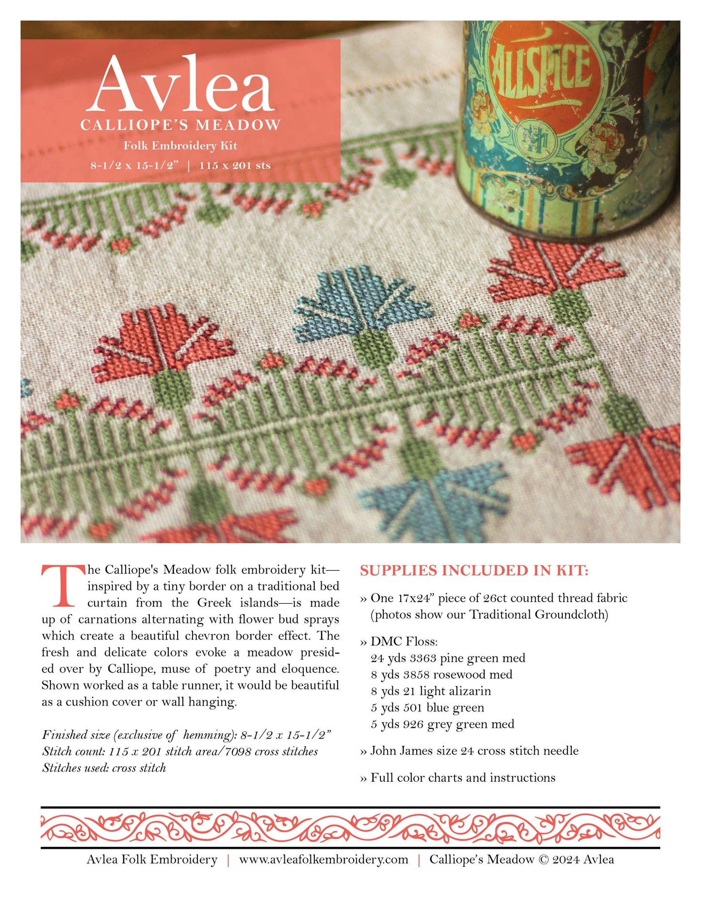 Cross Stitch Kit - Calliope's Meadow Avlea Folk Embroidery