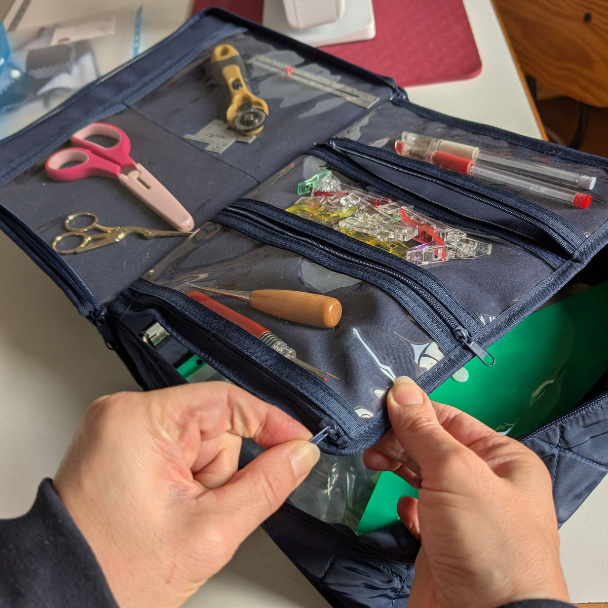 The Carry-All Sewing Organizer - Multi-pocket Binder Bag - Navy