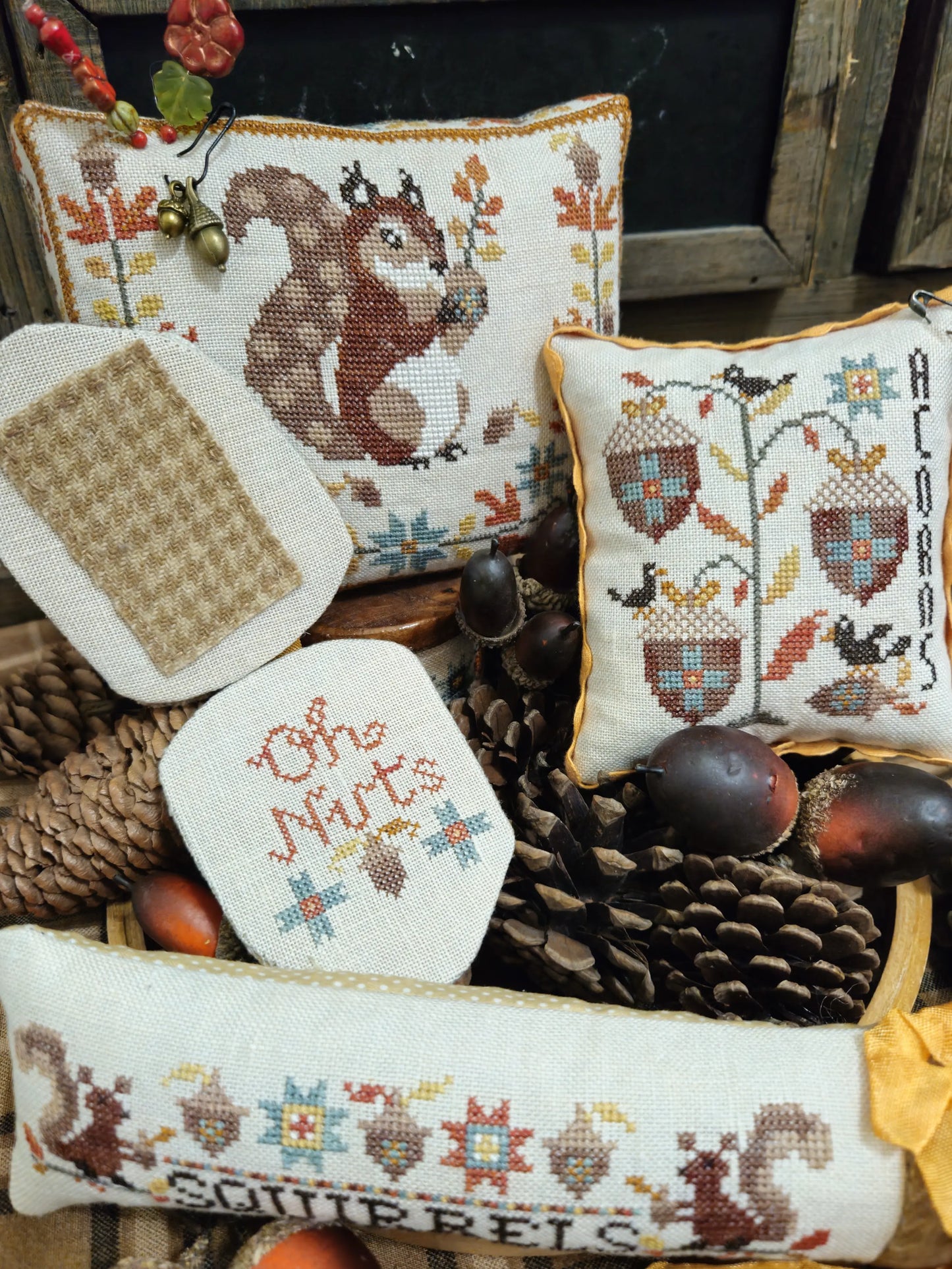 PREORDER Quaint Rose Needlearts ACORN THIEVES Cross Stitch Pattern