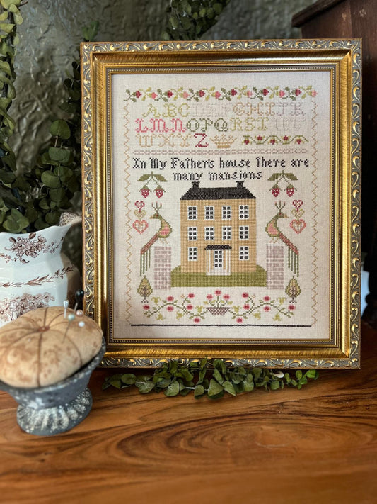 PREORDER Many Mansions Cross Stitch Pattern by Annie Beez Folk Art Physical Copy