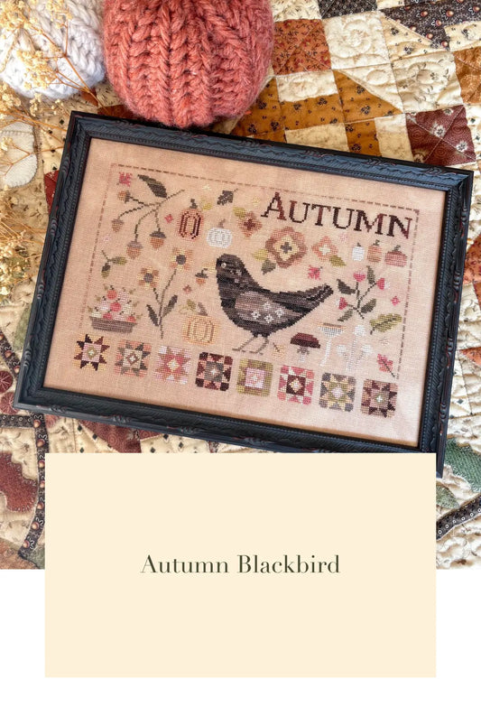 PREORDER Blueberry Ridge AUTUMN BLACKBIRD Cross Stitch Pattern