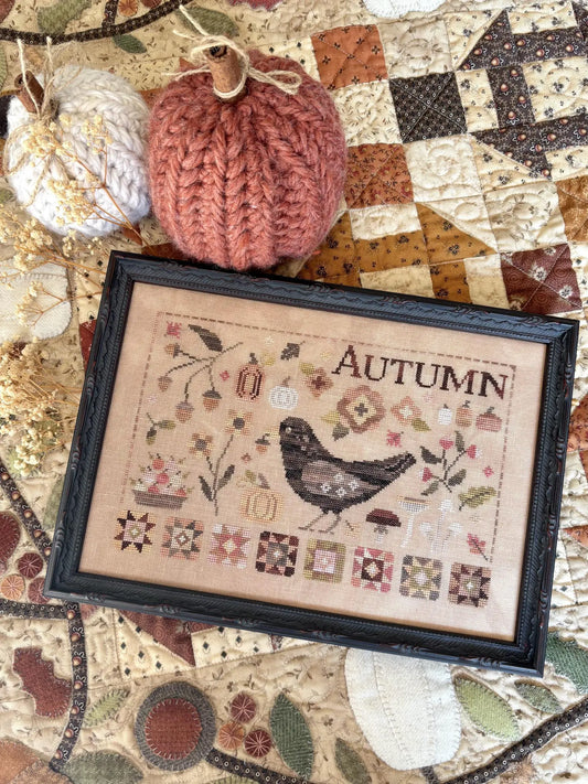 PREORDER Blueberry Ridge AUTUMN BLACKBIRD Cross Stitch Pattern