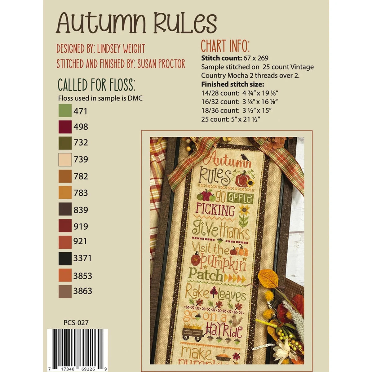 Autumn Rules Primrose Cottage Cross Stitch Pattern Physical Copy