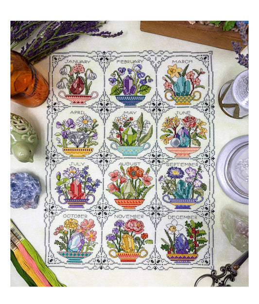 Birthstones and Flowers Cross Stitch Pattern by Tiny Modernist