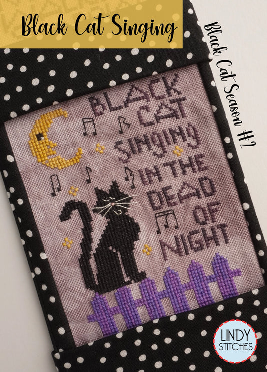 Black Cat Singing Black Cat Season #2 Cross Stitch Pattern by Lindy Stitches