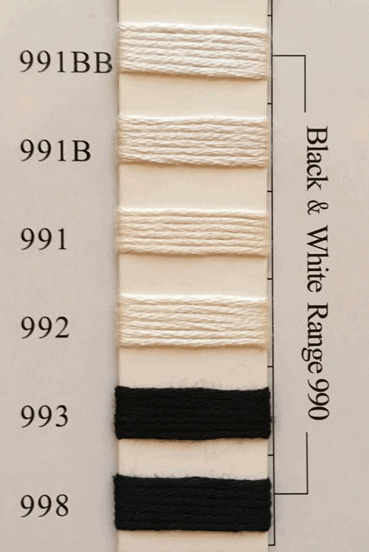 Needlepoint NPI Silk Floss 8 Ply Black & White Range 991BB 991B 991 992 993 998