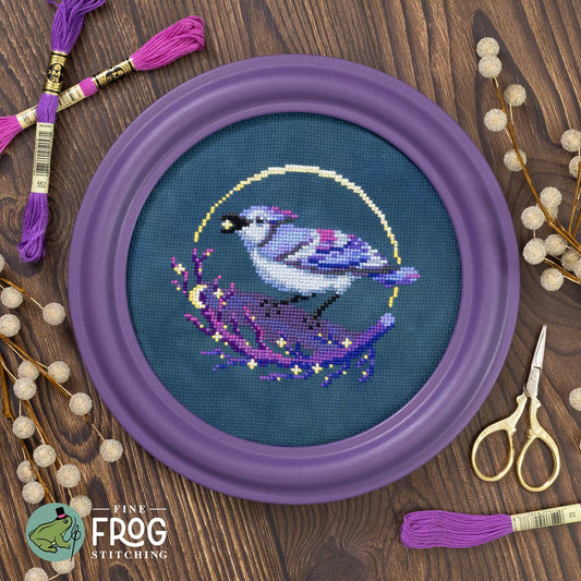 PREORDER Fine Frog Stitching BLUEJAY STAR-PICKER Cross Stitch Pattern Nashville Market