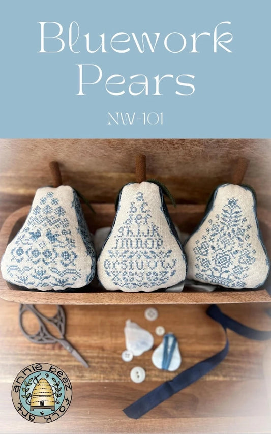 Bluework Pears Cross Stitch Pattern by Annie Beez Folk Art
