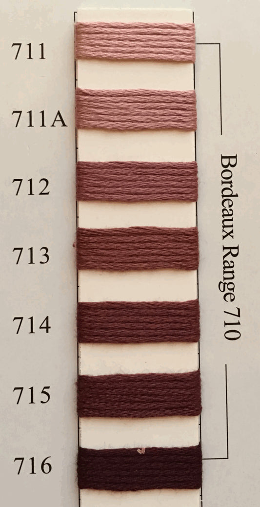 Needlepoint NPI Silk Floss 8 Ply Bordeaux Range 711 711A 712 713 714 715 716