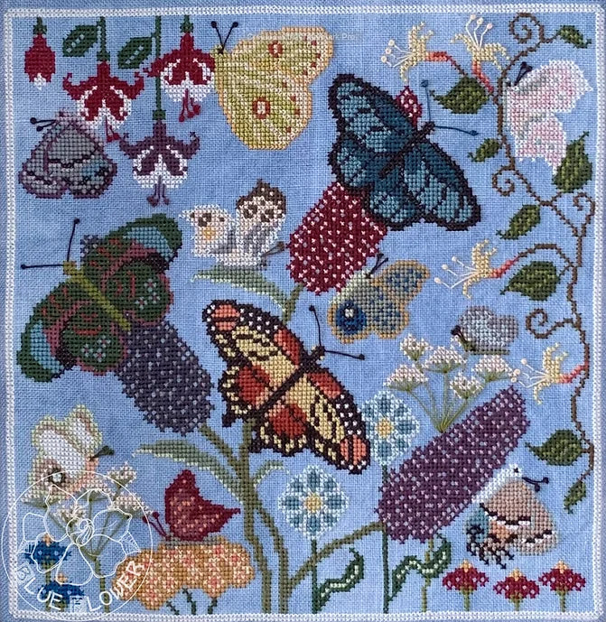 Butterfly Garden Cross Stitch Pattern Physical Copy The Blue Flower