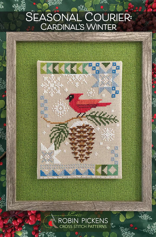 Cardinal's Winter Seasonal Courier Cross Stitch Pattern by Robin Pickens