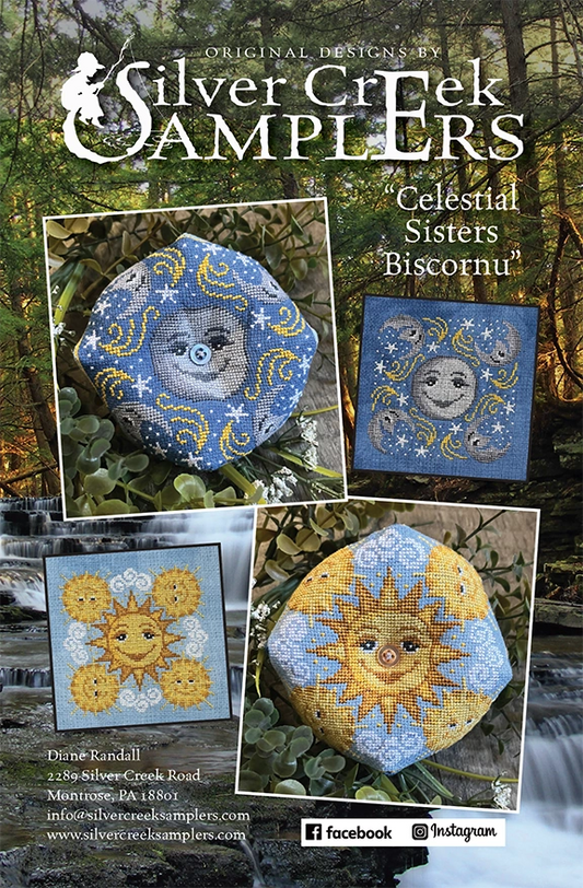 Celestial Sisters Biscornu Cross Stitch Pattern by Silver Creek Samplers Nashville Needlework Market