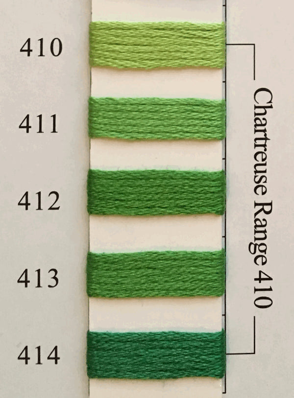 Needlepoint NPI Silk Floss 8 Ply Chartreuse Range 410 411 412 413 414