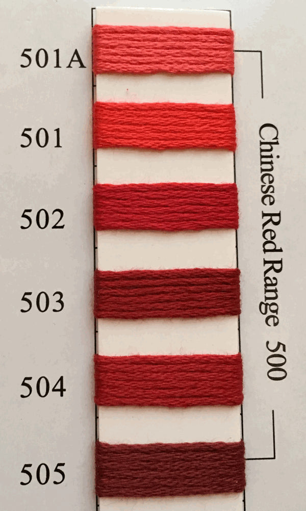 Needlepoint NPI Silk Floss 8 Ply Chinese Red Range 501A 501 502 503 504 505