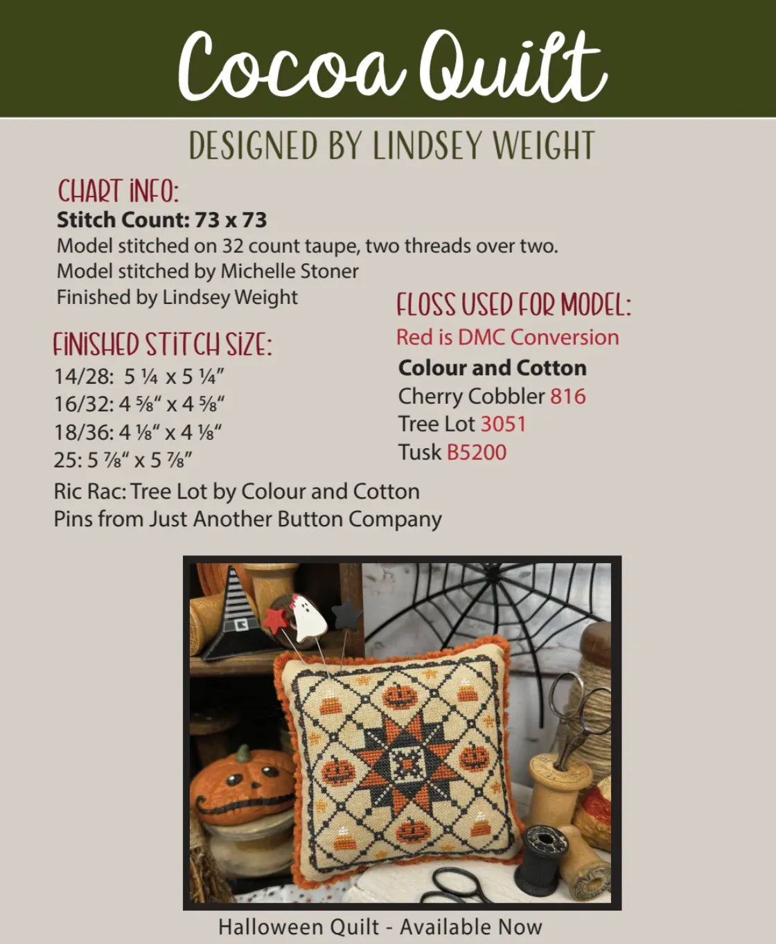 Cocoa Quilt Primrose Cottage Cross Stitch Pattern