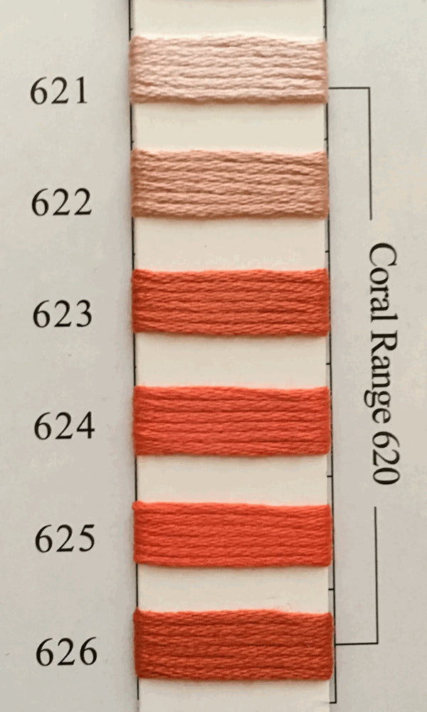 Needlepoint NPI Silk Floss 8 Ply Coral Range 621 622 623 624 625 626
