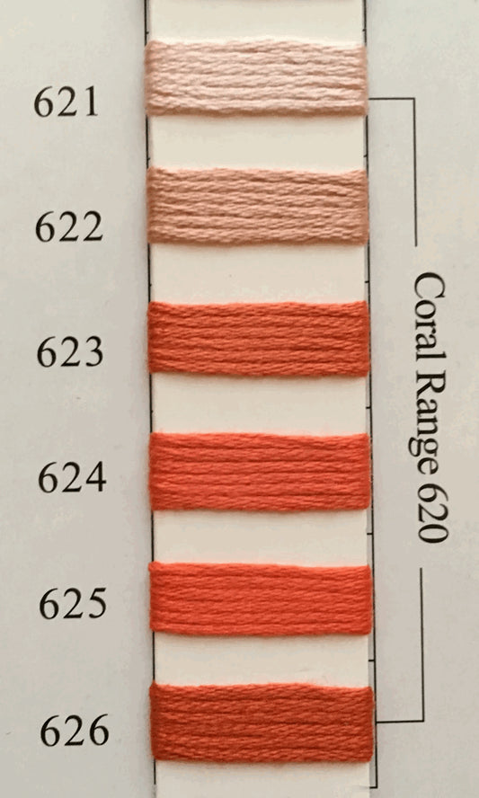 Needlepoint NPI Silk Floss 8 Ply Coral Range 621 622 623 624 625 626