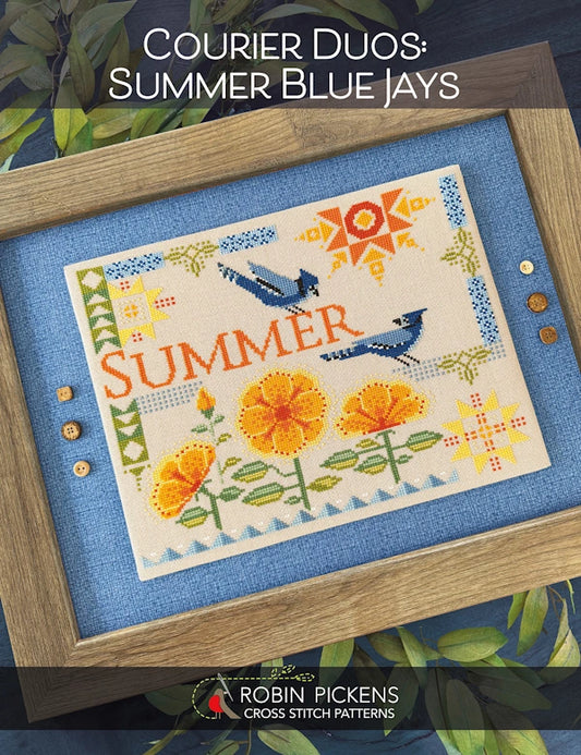 Courier Duos: Summer Blue Jays Cross Stitch Pattern by Robin Pickens Nashville Market