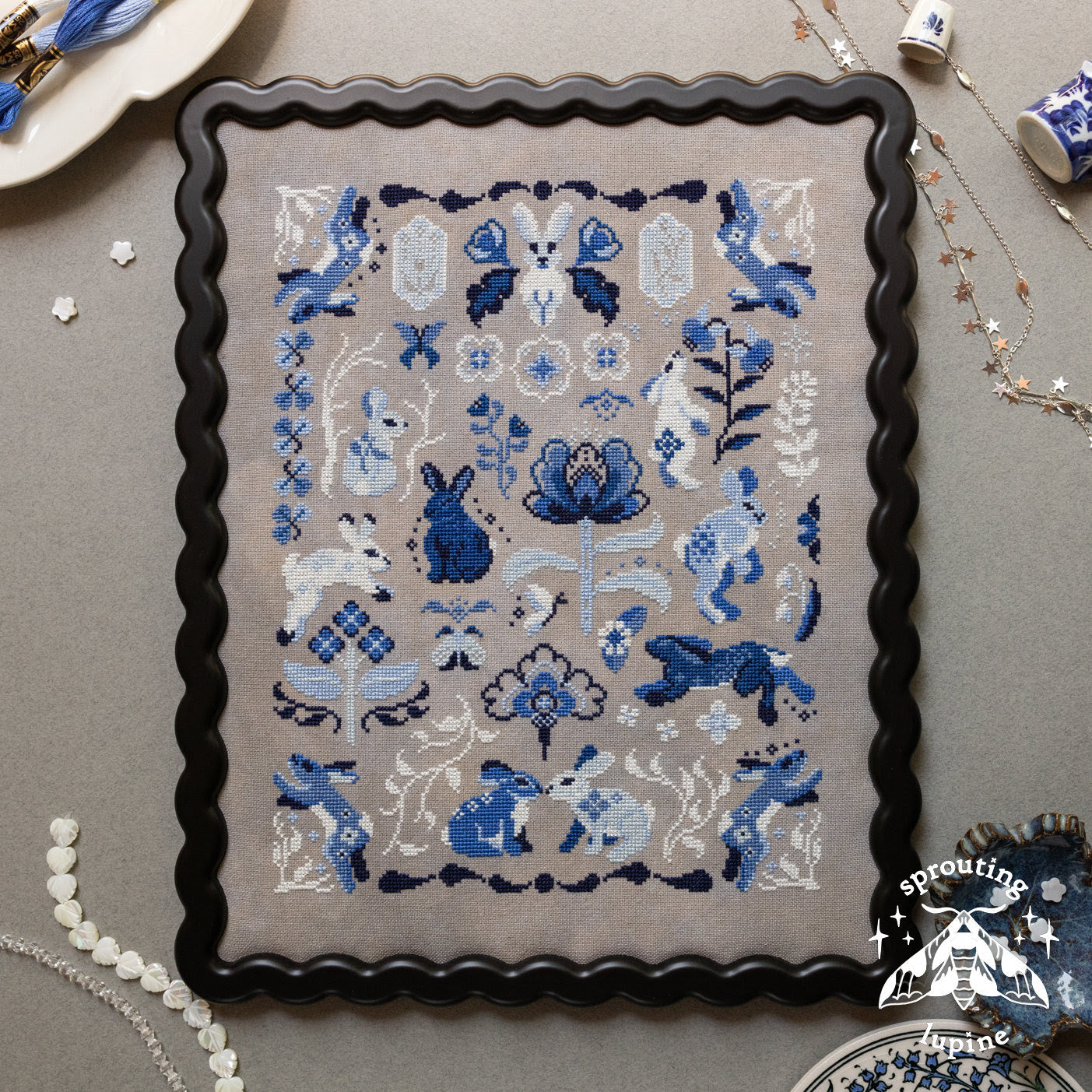 PREORDER Sprouting Lupine DELFT BUNNIES Cross Stitch Pattern