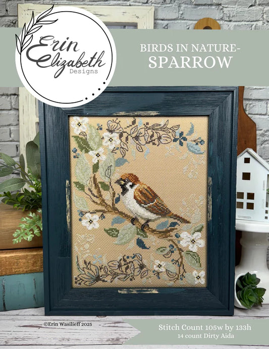 Sparrow Birds in Nature Cross Stitch Pattern by Erin Elizabeth Nashville Market