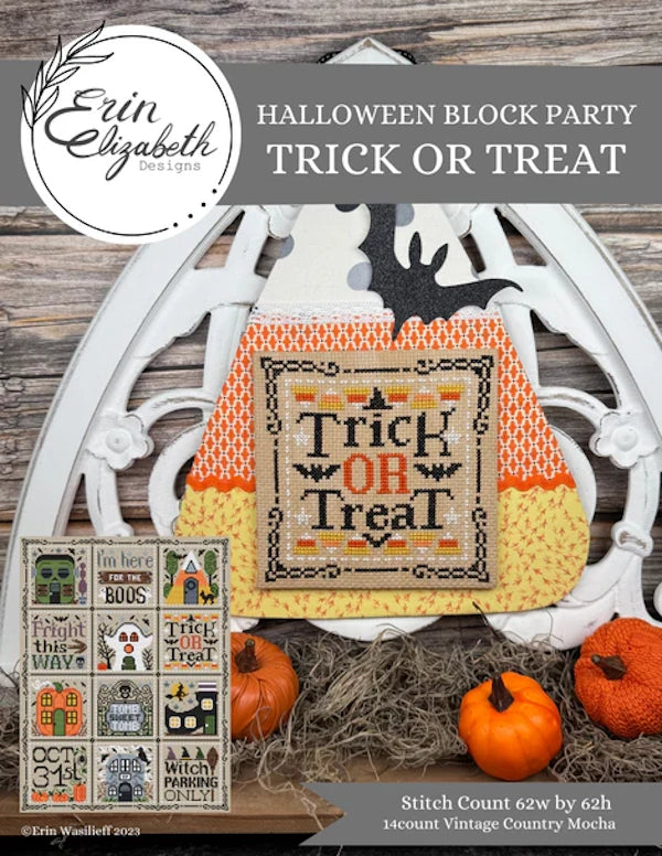 Erin Elizabeth Halloween Block Party Trick or Treat Cross Stitch Pattern
