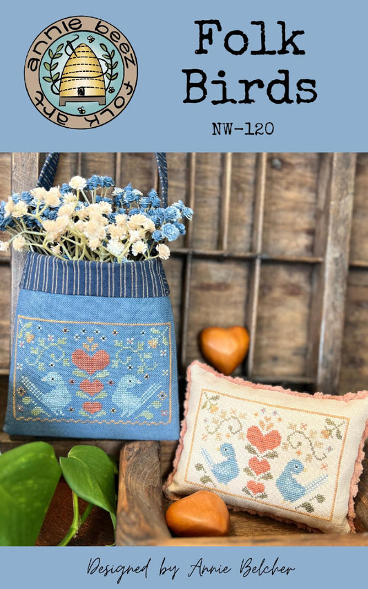 Folk Birds Pincushion & Pouch Cross Stitch Pattern Annie Beez Folkart Nashville Needlework Market