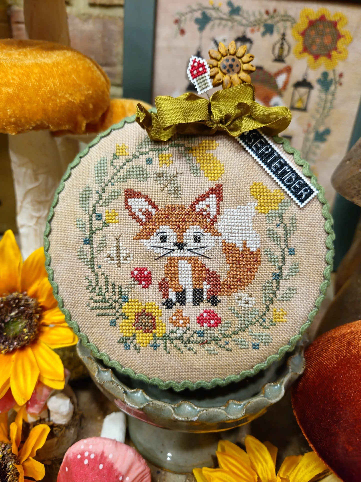 PREORDER Quaint Rose Needlearts FOX PIN DRUM SHORTIES MONTH #9 Cross Stitch Pattern