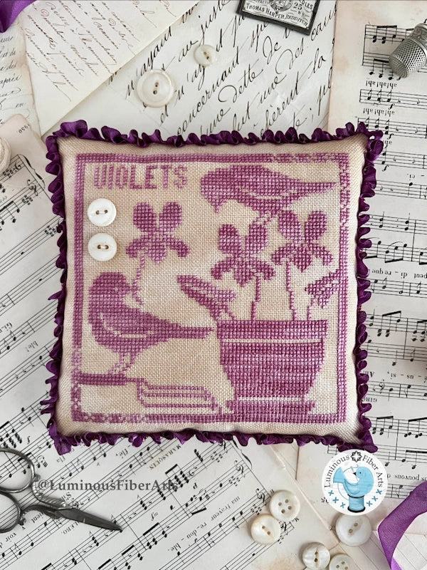 PREORDER Gathering Violets Cross Stitch Pattern Luminous Fiber Arts PHYSICAL copy