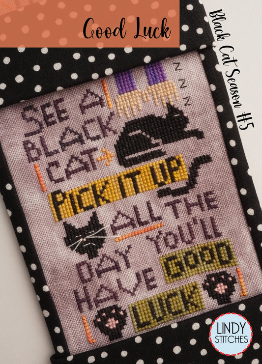 Good Luck Black Cat Season #5 Cross Stitch Pattern by Lindy Stitches
