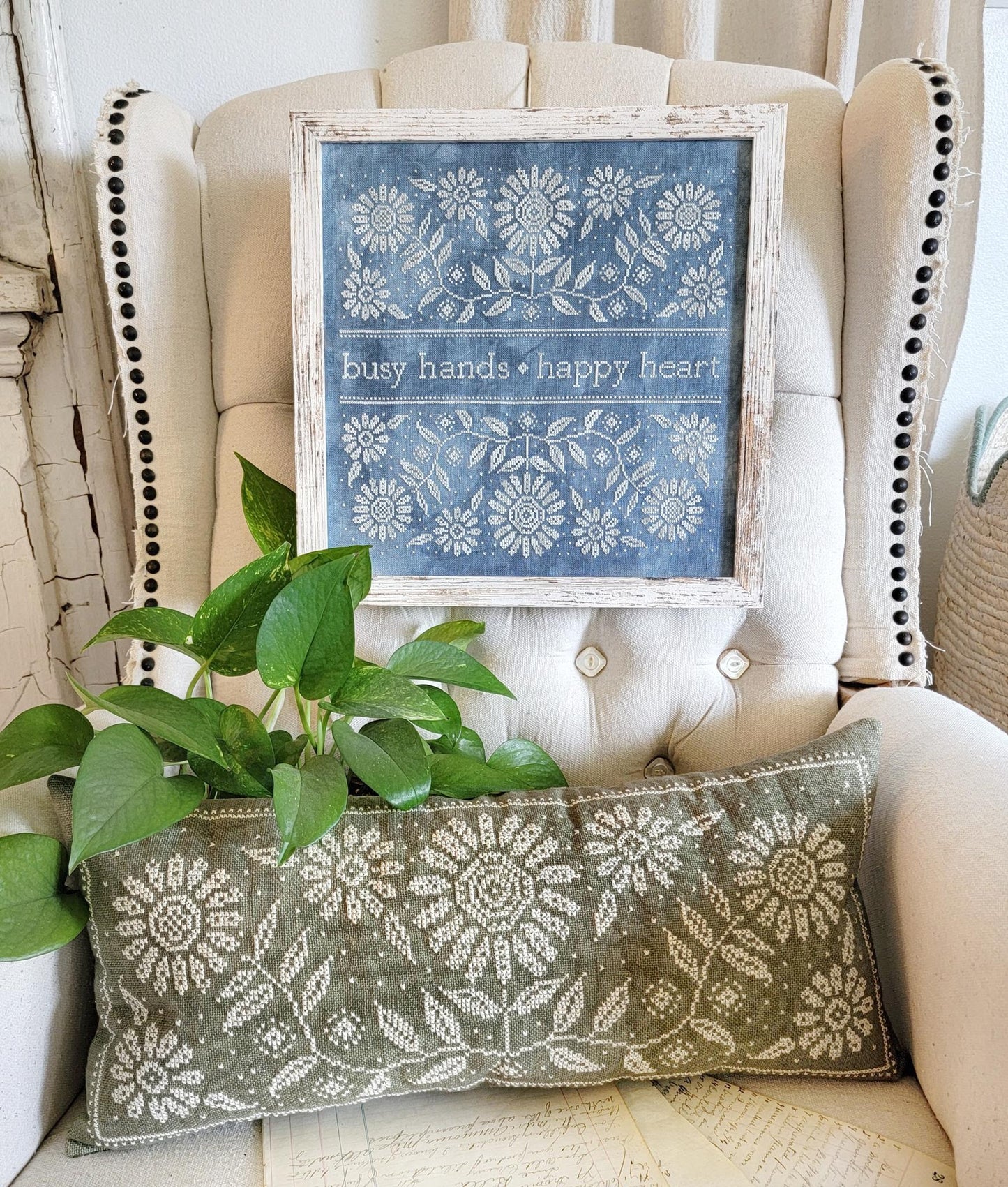 PREORDER Hello from Liz Mathews BUSY HANDS HAPPY HEART Cross Stitch Pattern Nashville Market