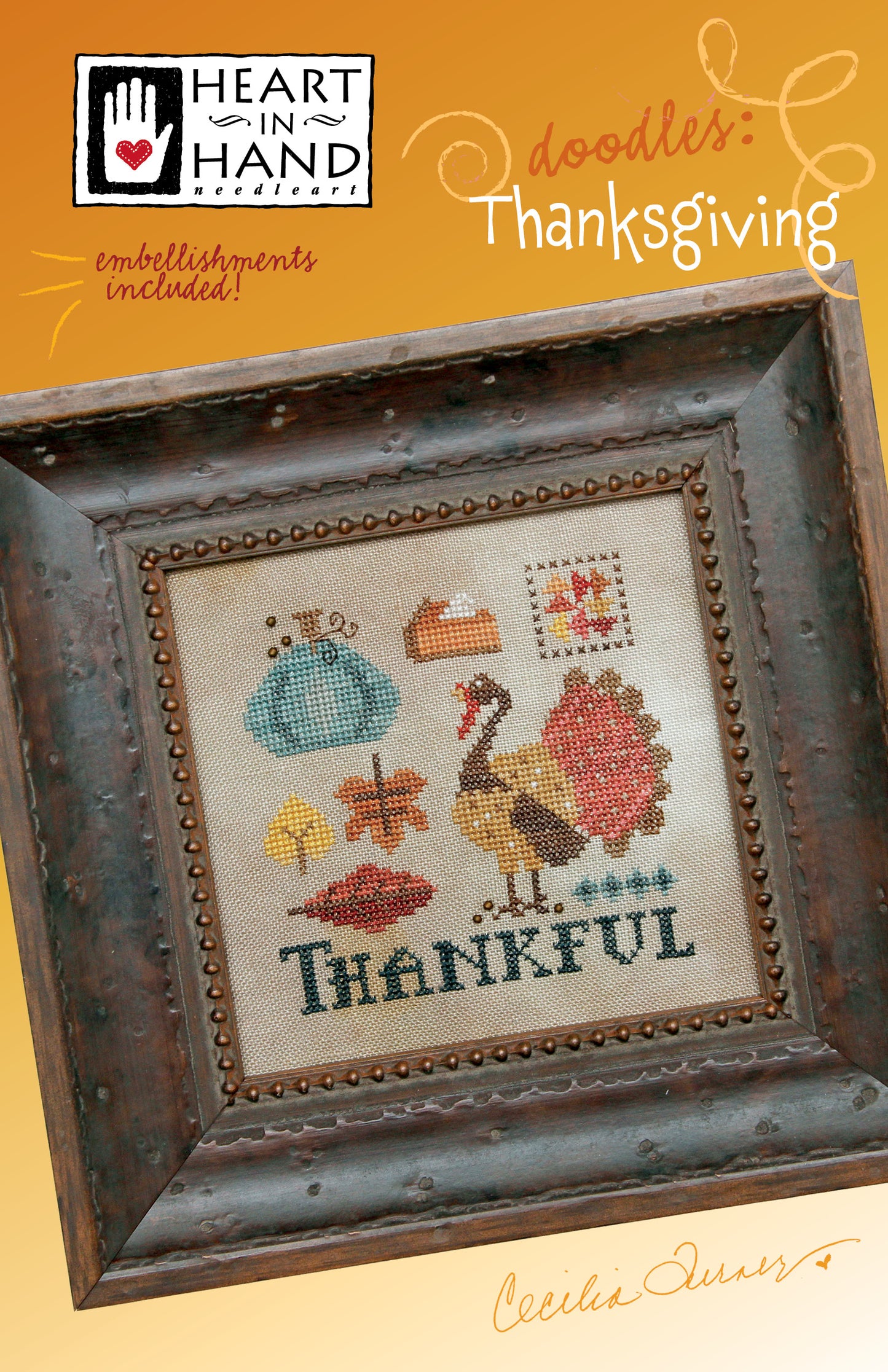 PREORDER Doodles: Thanksgiving Heart in Hand Cross Stitch Pattern