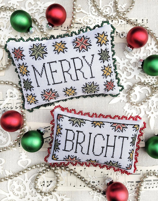 PREORDER Hello from Liz Mathews MERRY AND BRIGHT Cross Stitch Pattern