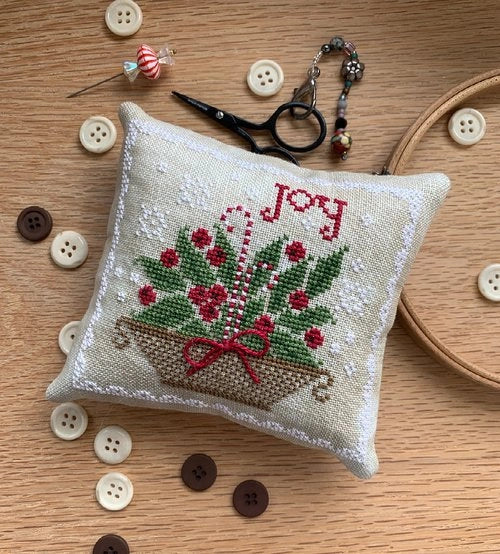 PREORDER Stitches by Ethel HOLLY BASKET PINKEEP Cross Stitch Pattern