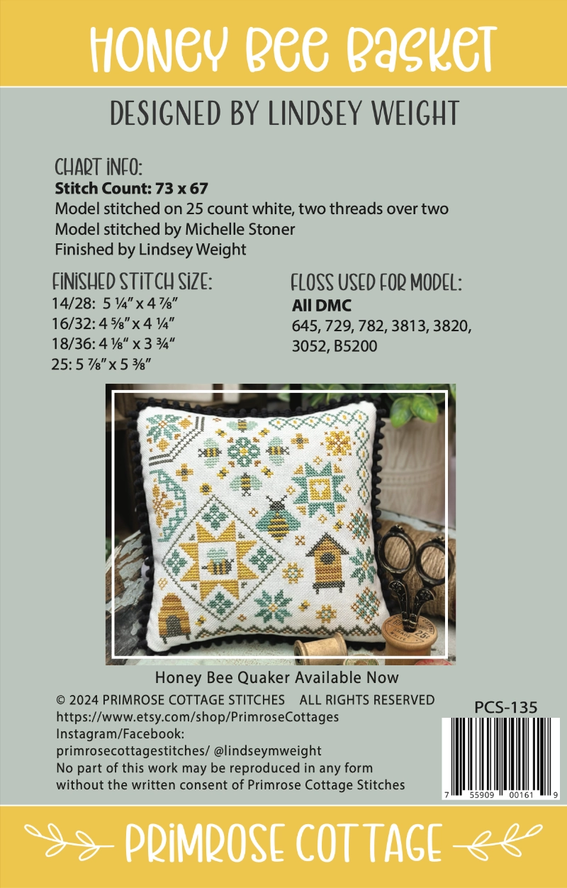 Honey Bee Basket Primrose Cottage Cross Stitch Pattern