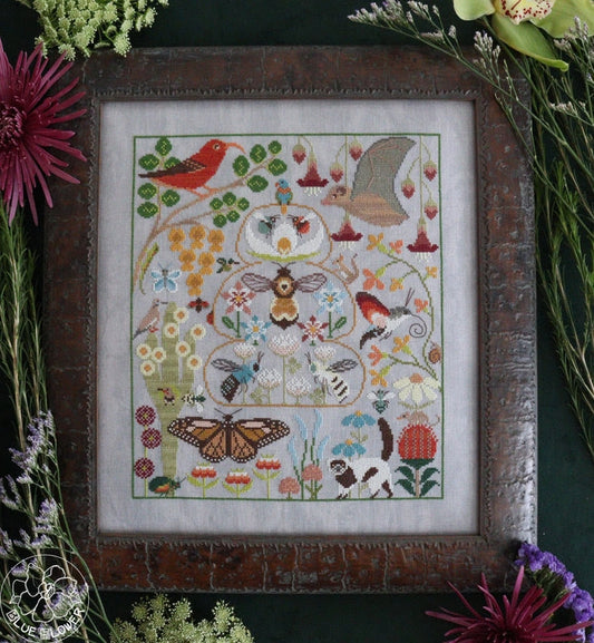 PREORDER In Praise of Pollinators Cross Stitch Pattern Physical Copy The Blue Flower